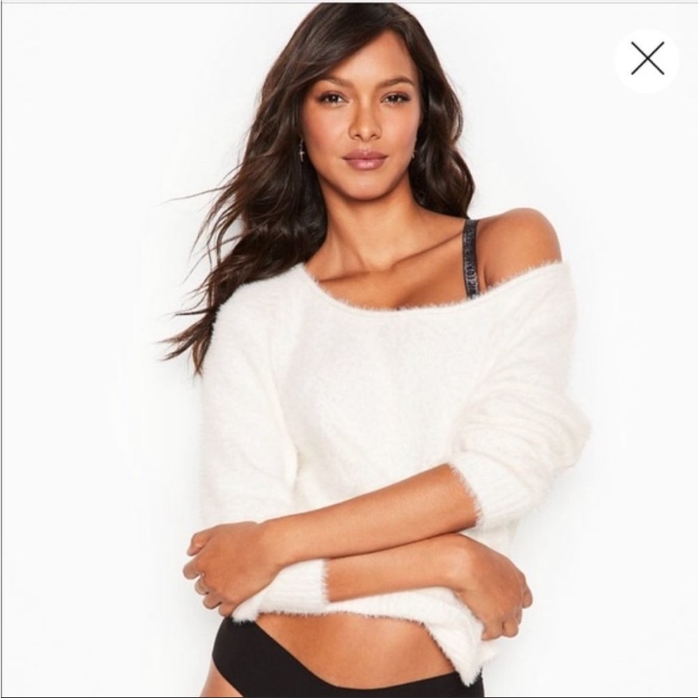 Victoria Secret White Scoop neck Fuzzy Sweater